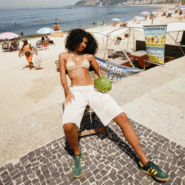 Off White Crochet Bermuda Shorts