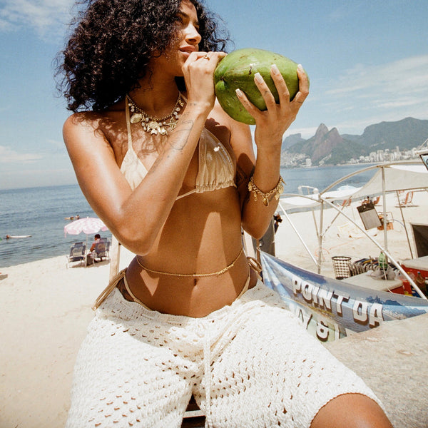 Off White Crochet Bermuda Shorts