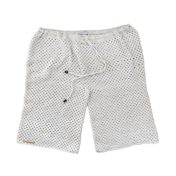 Off White Crochet Bermuda Shorts